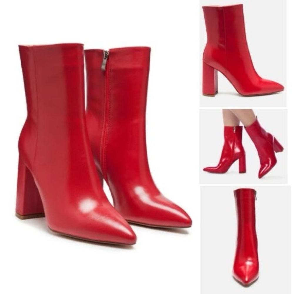 EUC, near newb. Size 8. Rag & Co Margen Red Leather Pointed Toe Block Heel Boots